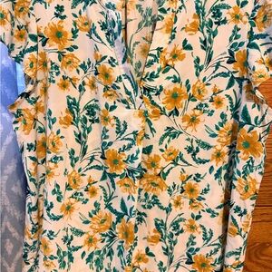 Calvin Klein White Blouse with Yellow and Green Floral Print